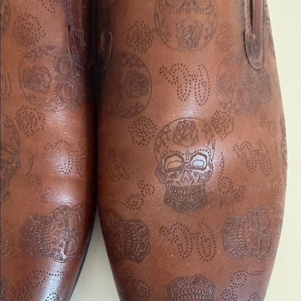 Men's ROBERT GRAHAM Jupiter Brown Leather Skull Print Slip-On Dress Shoes, SZ 11 - Picture 12 of 12